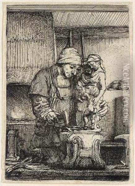 The Goldsmith (b., Holl.123; H.285; Bb.55-d) Oil Painting - Rembrandt Van Rijn