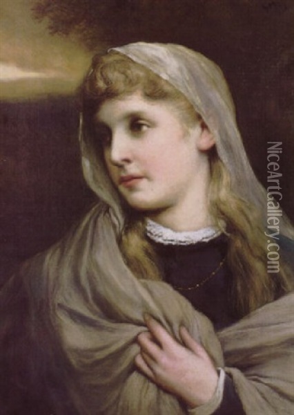Portrait Of The Artist's Wife Oil Painting - Gabriel von Max