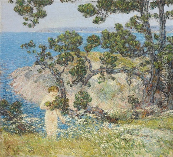 The Blue Sea And The Bather Oil Painting - Childe Hassam