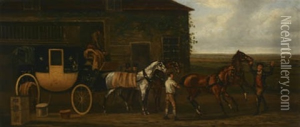 The York-to-london Royal Mail Coach (+ 3 Others; 4 Works) Oil Painting - James Pollard