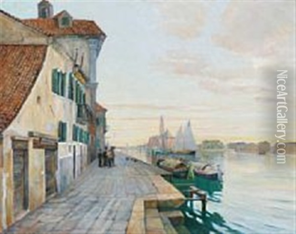 View From Venice Oil Painting - Johan Rohde