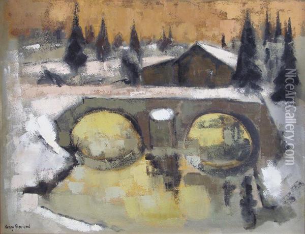 Pont Sur Le Doubs Sous La Neige Oil Painting - Jean Henri Baumann