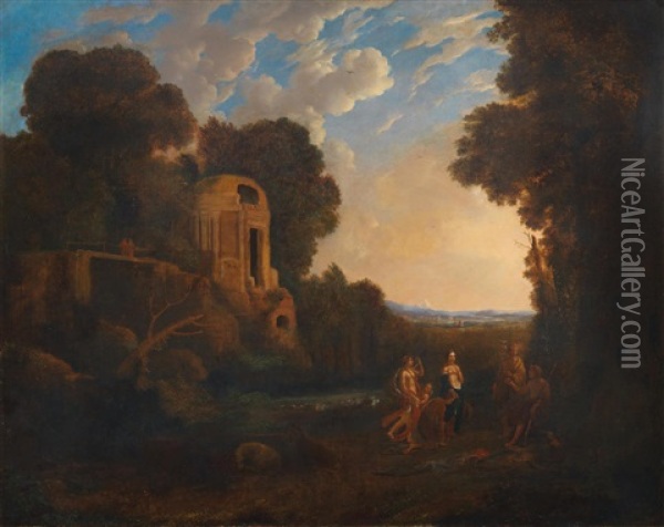 An Italianate Landscape With The Judgment Of Paris Oil Painting - Claude Lorrain