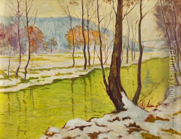 Zimni Krajina S Potokem Oil Painting - Alois Kalvoda