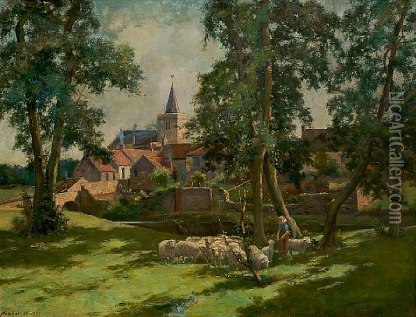 A Fife Village, Possibly Ceres Oil Painting - Hugh Allan