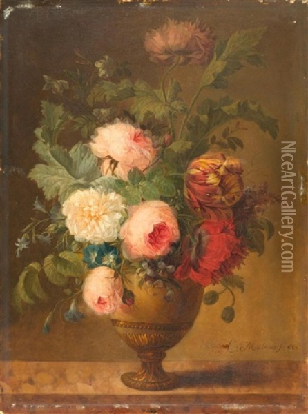 Blumenstrauss In Einer Vase Auf Einer Steinplatte Oil Painting - Joseph-Laurent Malaine