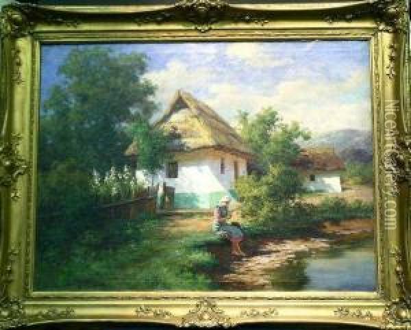 On The Banks Of A River Oil Painting - Tibor Szontagh