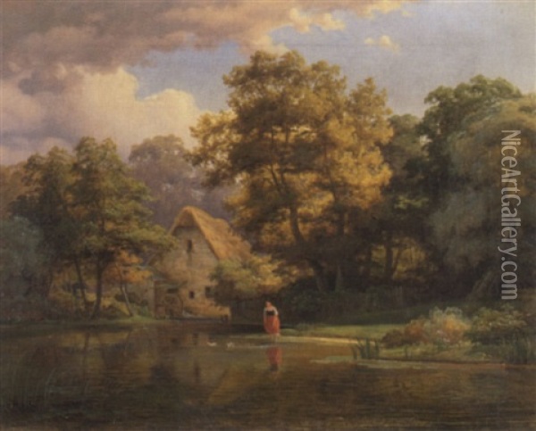 Teich Mit Wassermuhle Oil Painting - Johann (Hans) Beckmann