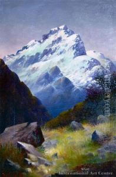 Near The Base Of Mt Sefton Oil Painting - John Douglas Perrett
