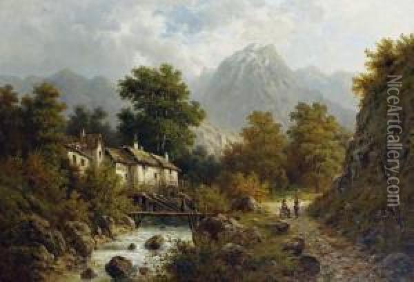 A Watermill At The Foot Of The Austrian Mountains Oil Painting - Karl Julius Rose