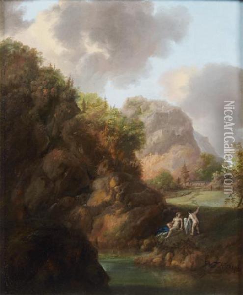 Baigneurs Au Bord D'une Riviere Oil Painting - Joseph Augustus Knip