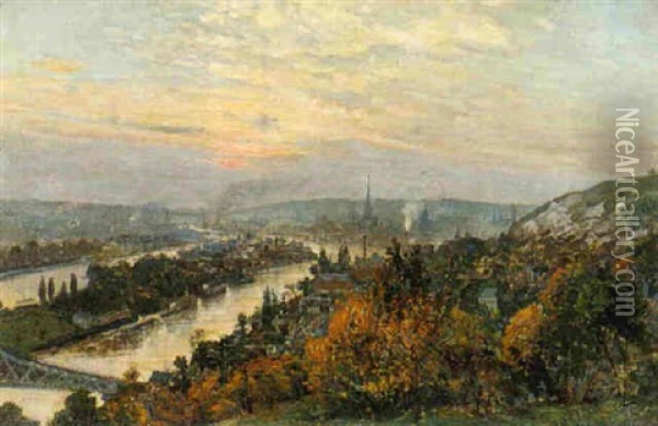A View Of Rouen Oil Painting - Henri Vignet