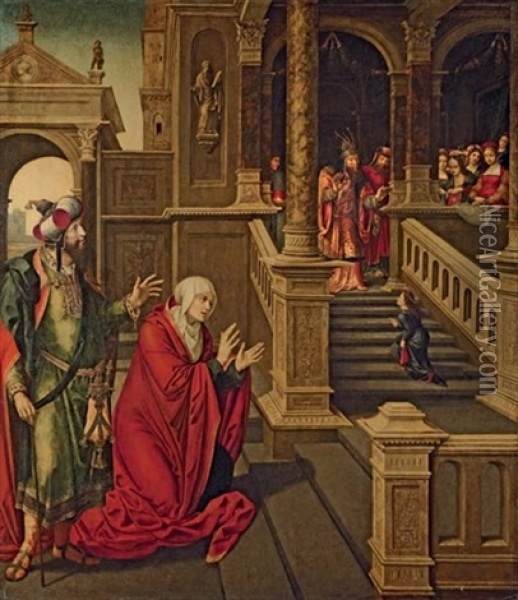 The Presentation Of The Virgin In The Temple With Saints Anne And Joachim Oil Painting - Pedro Campana