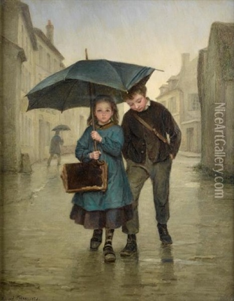 Going To School Oil Painting - Pierre Edouard Frere