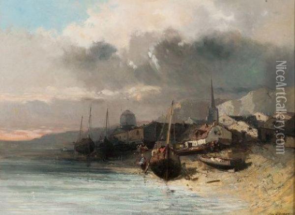 Bord De Mer En Normandie Oil Painting - Eugene Deshayes