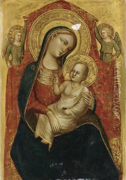 Madonna And Child With Two Angels Oil Painting - Bicci Di Lorenzo