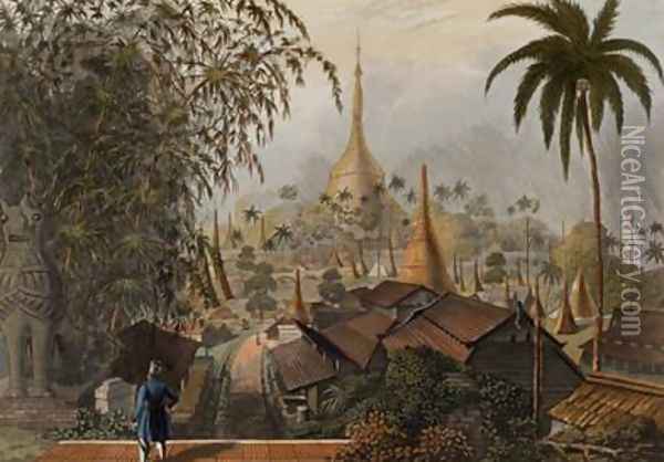 View of the Great Dagon Pagoda and Adjacent Scenery Taken on the Eastern Road from Rangoon Oil Painting - Joseph Moore
