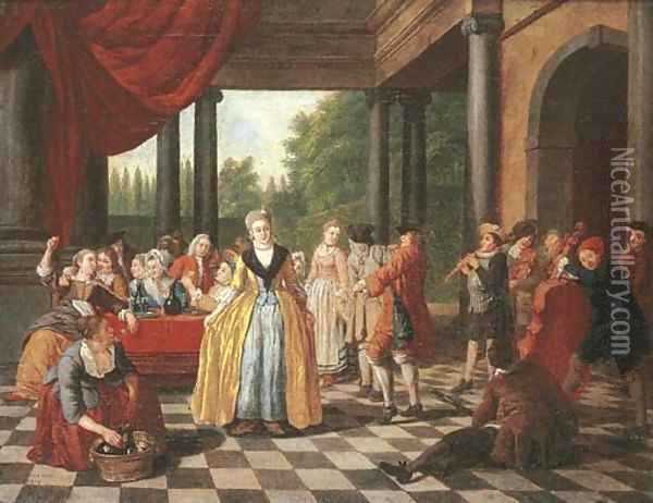 Elegant company dancing and feasting on a terrace Oil Painting - Jan Jozef, the Younger Horemans