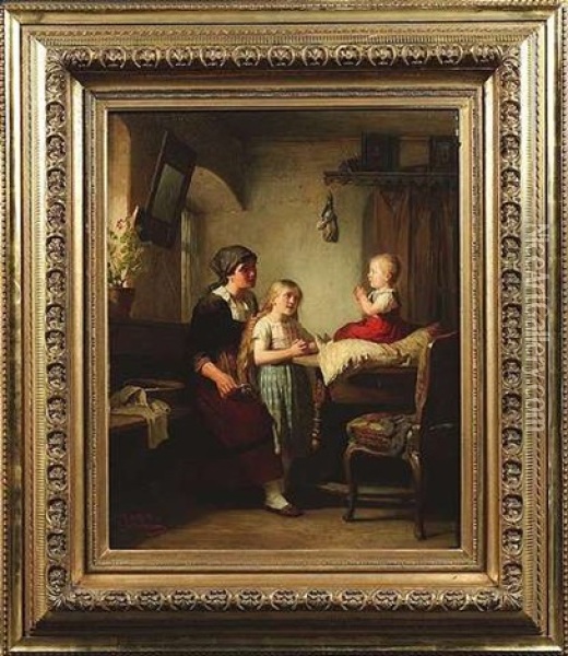 Bauerliche Familienidylle In Der Stube Oil Painting - Friedrich Ortlieb