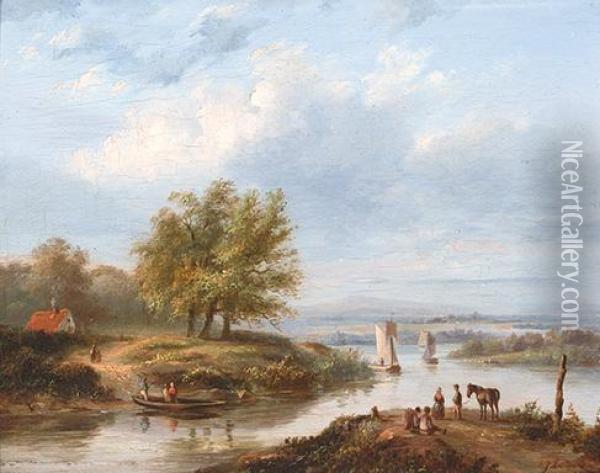Activity Along The River Oil Painting - Petrus Josephus Lutgers
