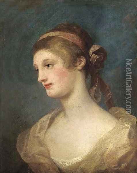 Portrait of a lady, bust-length, with a ribbon in her hair Oil Painting - William Hogarth