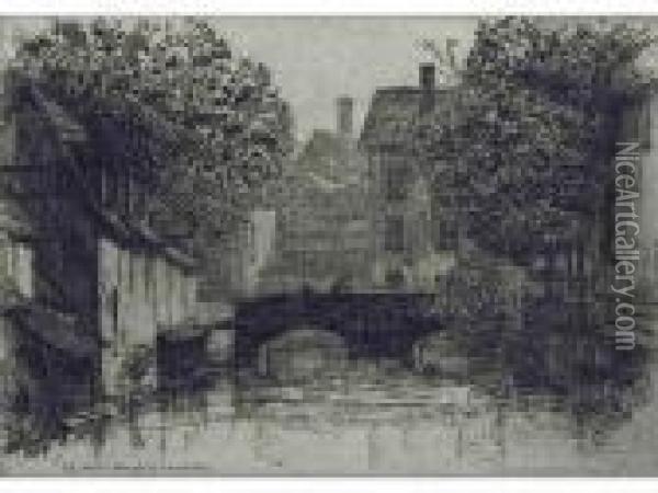 Le Pont Bouju A Chartres; 1926 Oil Painting - Caroline Helena Armington