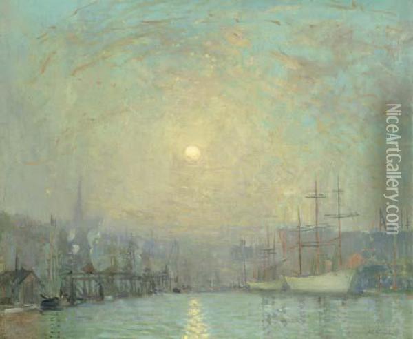 Mystic Dock, Boston Oil Painting - Arthur C. Goodwin