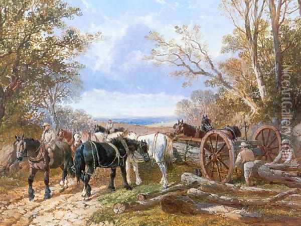 Loading the Log Wagon Oil Painting - John Frederick Herring Snr