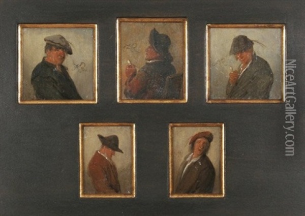 Manner Mit Verschiedenen Kopfbedeckungen (5 Works, Various Sizes) Oil Painting - Johann Melchior Roos