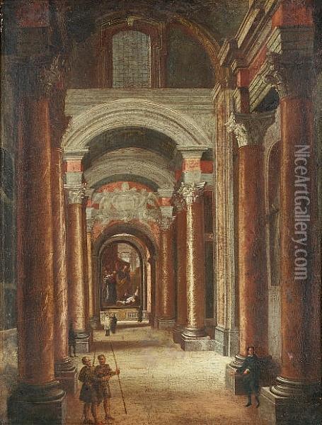 A Church Interior Oil Painting - Pietro Francesco Garola