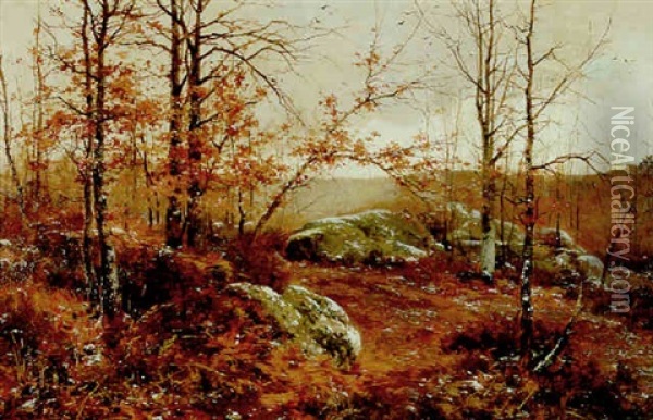 Les Rochers En Foret De Fontainebleau Oil Painting - Auguste Allonge