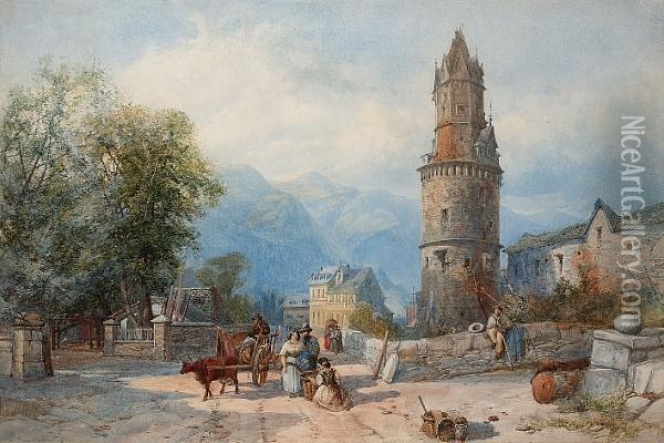 Continental Village Scene Oil Painting - James Burrell-Smith