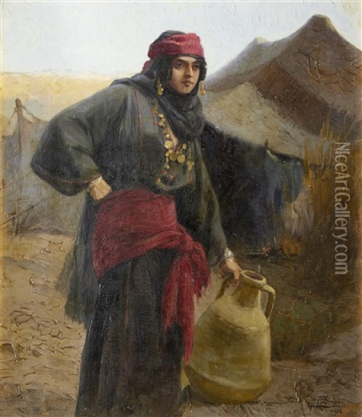 A Berber Water Carrier Oil Painting - Tony Binder