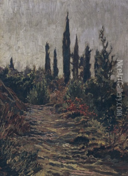 Viottolo Con Cipressi Oil Painting - Carlo Cressini