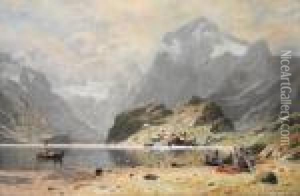 Fiskevaer I Lofoten Oil Painting - Adelsteen Normann