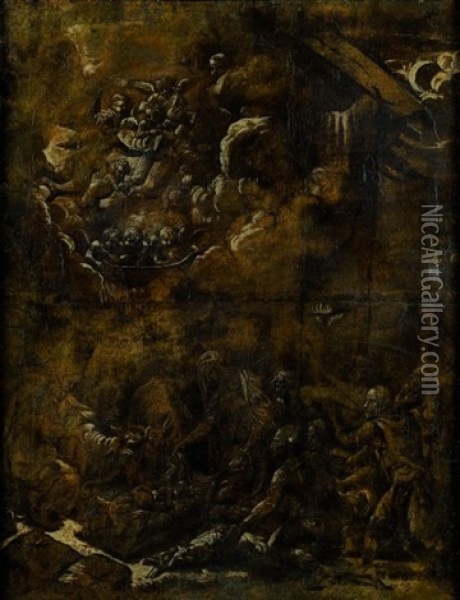 L'adoration Des Bergers (on 2 Attached Sheets) Oil Painting - Girolamo da Treviso the Younger