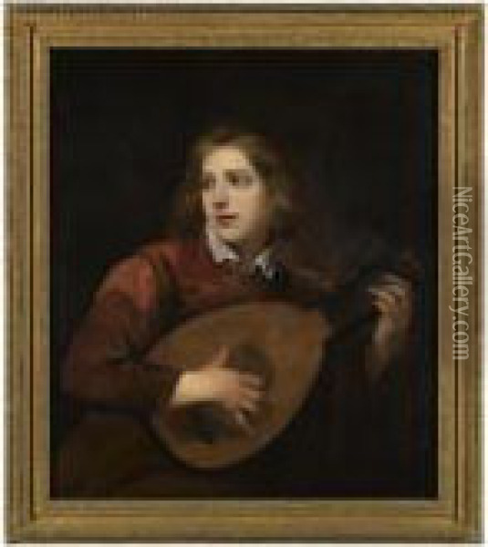 A Boy Playing The Lute Oil Painting - Sir Peter Lely