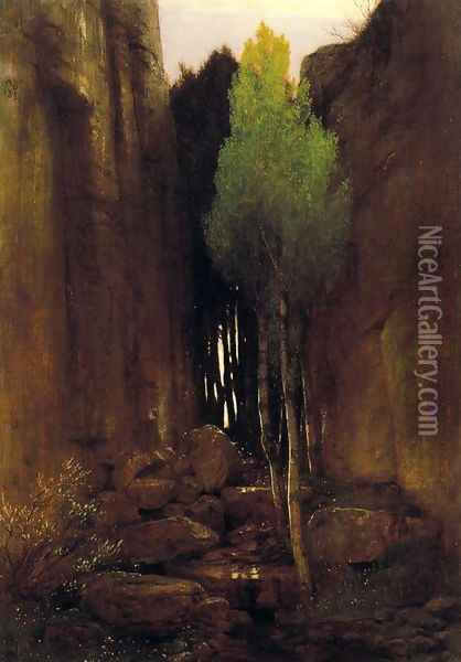 Source between two rock walls Oil Painting - Arnold Bocklin