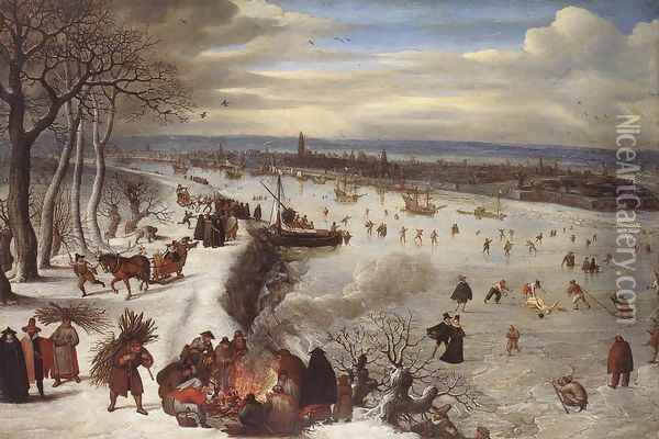 View of Antwerp with the Frozen Schelde 1590 Oil Painting - Lucas Van Valkenborch
