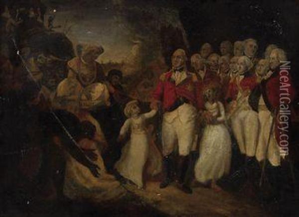 The Right Honourable Charles Marquis Cornwallis Receiving The Sonsof Tipu Sultan As Hostages From The Vakeel Oil Painting - Henry Singleton