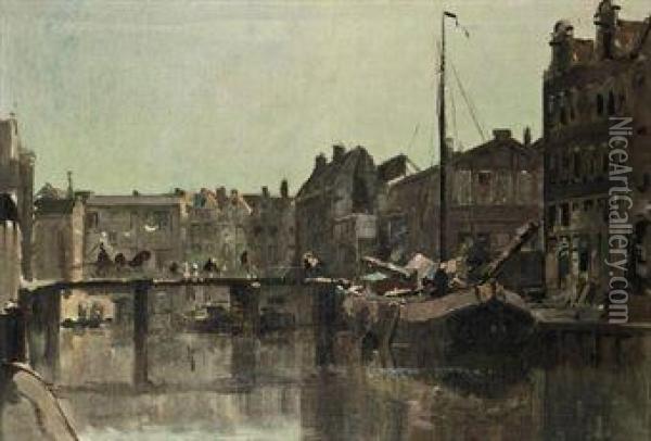 View On The Bickersgracht In Amsterdam Oil Painting - Cornelis Vreedenburgh