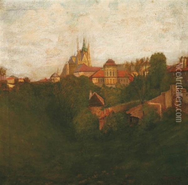 Jeleni Prikop Under Prague Castle Oil Painting - Jan B. Minarik