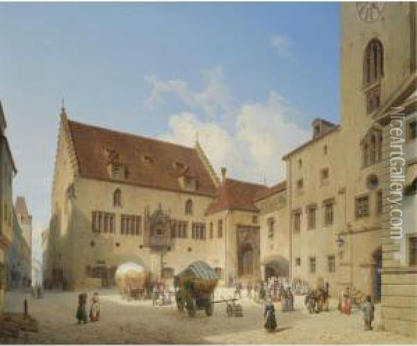 Das Rathaus In Regensburg (the Town Hall In Regensburg) Oil Painting - Michael Neher