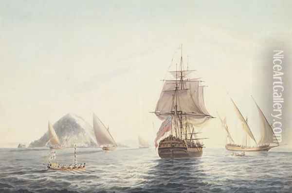 Gibraltar H.M.S. Sirius sailing off Oil Painting - John Thomas Serres