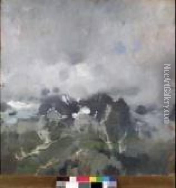 Paesaggio Montano Con Effetto Di Nubi Oil Painting - Ambrogio Antonio Alciati