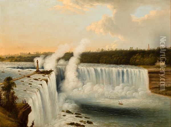 Niagara Falls From The American Side Oil Painting - Edmund C. Coates