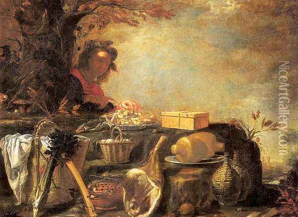 Young Man with a Picnic Oil Painting - Giovanni Pini