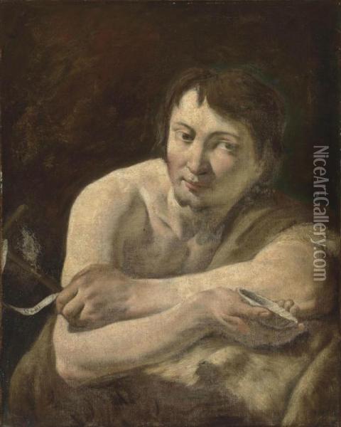 Saint John The Baptist, Holding A Shell And The Cross Oil Painting - Guido Cagnacci