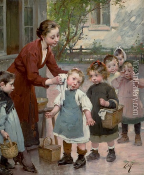 The Teacher's Touch Oil Painting - Henry Jules Jean Geoffroy