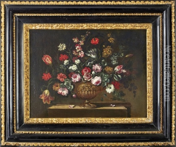 Paar Prunkvoller Blumenstillleben Oil Painting - Andrea Scacciati